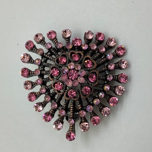 Pink Rhinestone Heart Shaped Brooch - Picture 3 of 8
